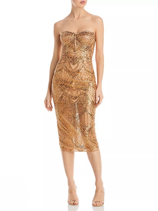 Bronx and Banco Dresses & Skirts - BRONX AND BANCO Giselle Strapless Sequin Midi Dress - Gold Party Cocktail Gown